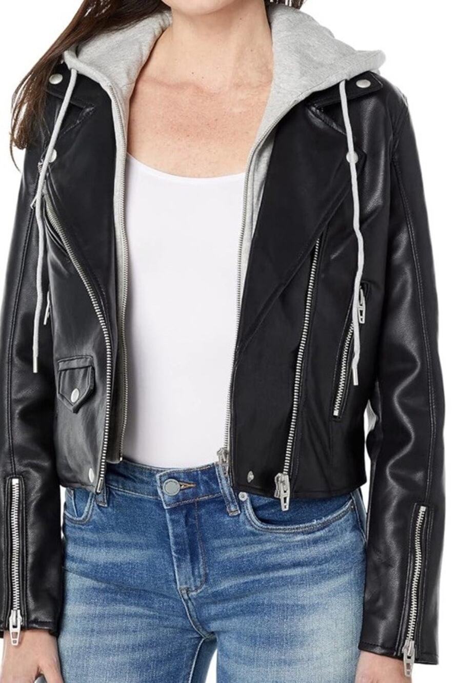 NWT Blank NYC Jacket Coat Black Moto Vegan Leather Small S Silver Zippers Biker